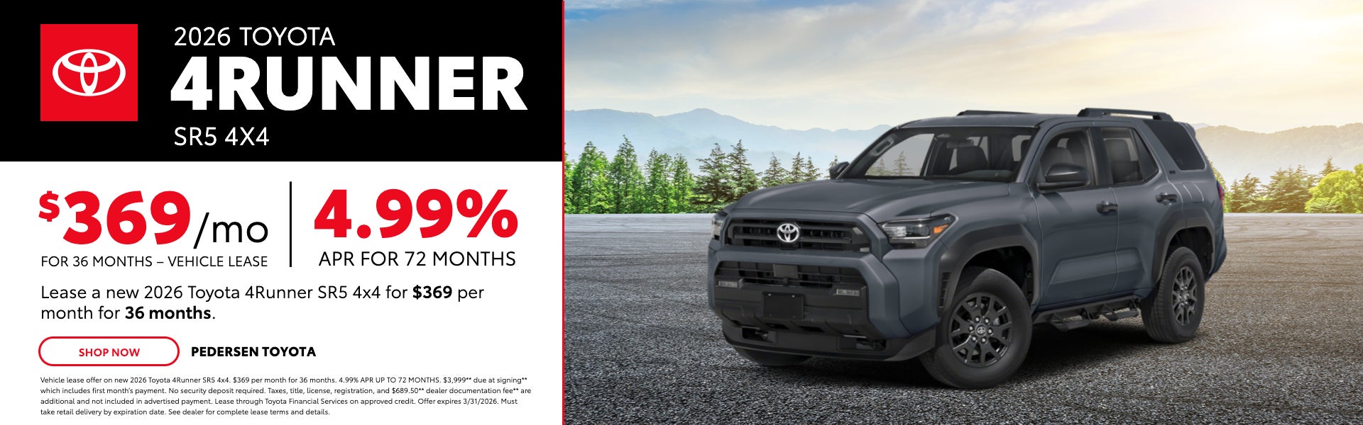 2026 Toyota 4Runner SR5 4x4 | $369/mo for 36 Months