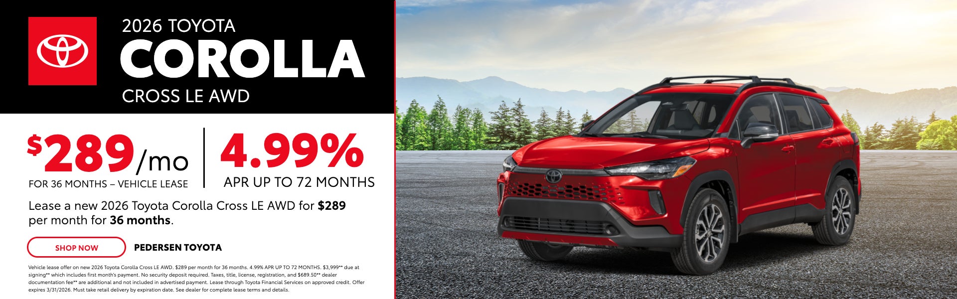 2026 Toyota Corolla Cross AWD | $289/mo for 36 Months