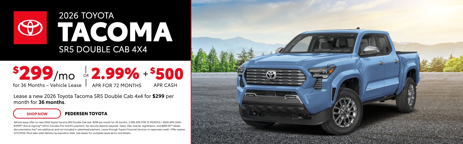 2026 Toyota Tacoma SR5 Double Cab 4x4 | $299/mo for 36 Month