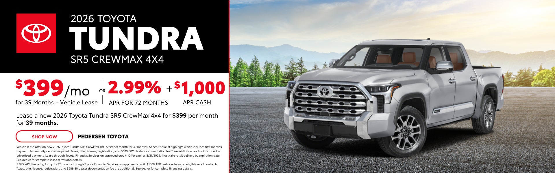 2026 Toyota Tundra SR5 CrewMax 4x4 | $399/mo for 39 Months