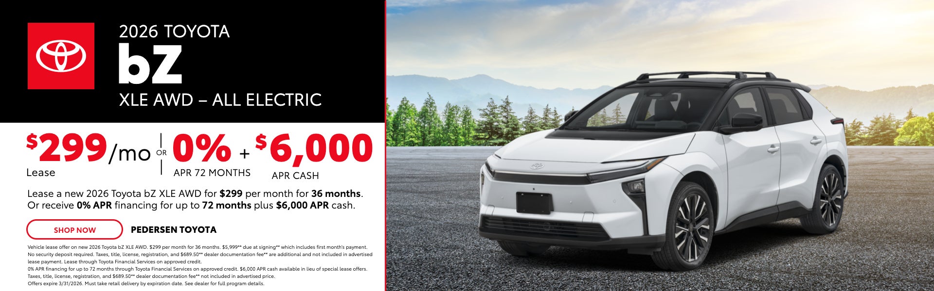 2026 Toyota BZ AWD – All Electric | $299/mo Lease OR 0% APR