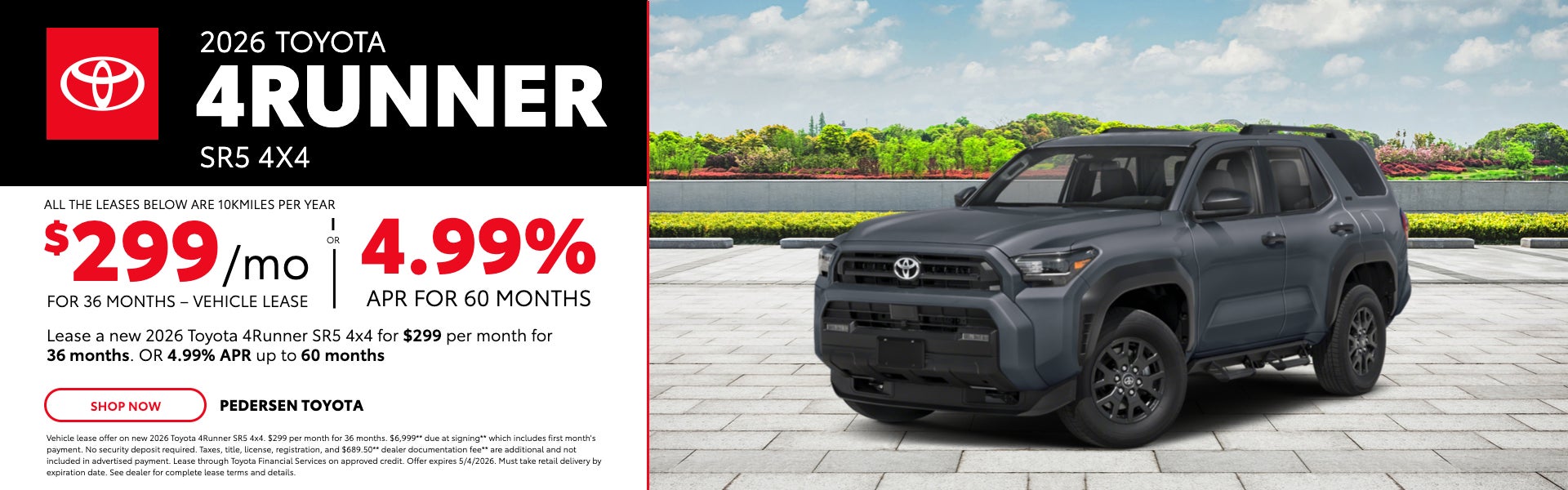 2026 Toyota 4Runner SR5 4x4 | $369/mo for 36 Months