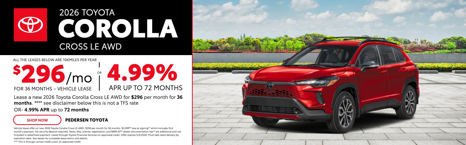 2026 Toyota Corolla Cross AWD | $289/mo for 36 Months