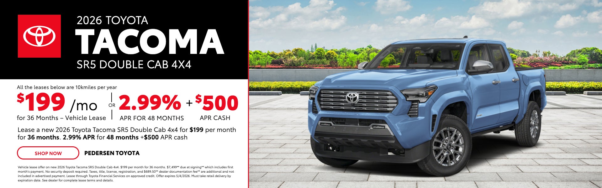 2026 Toyota Tacoma SR5 Double Cab 4x4 | $299/mo for 36 Month