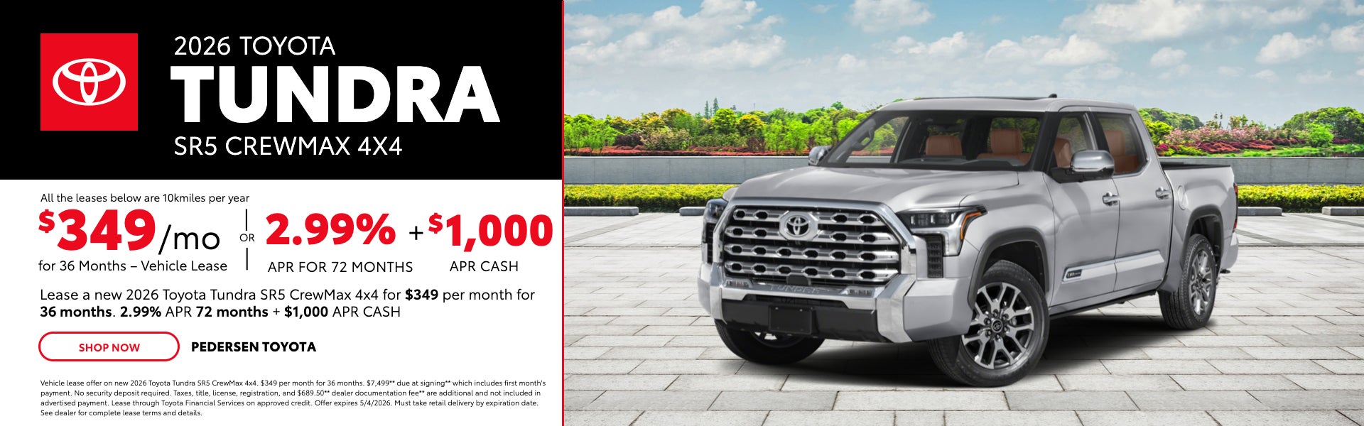 2026 Toyota Tundra SR5 CrewMax 4x4 | $399/mo for 39 Months