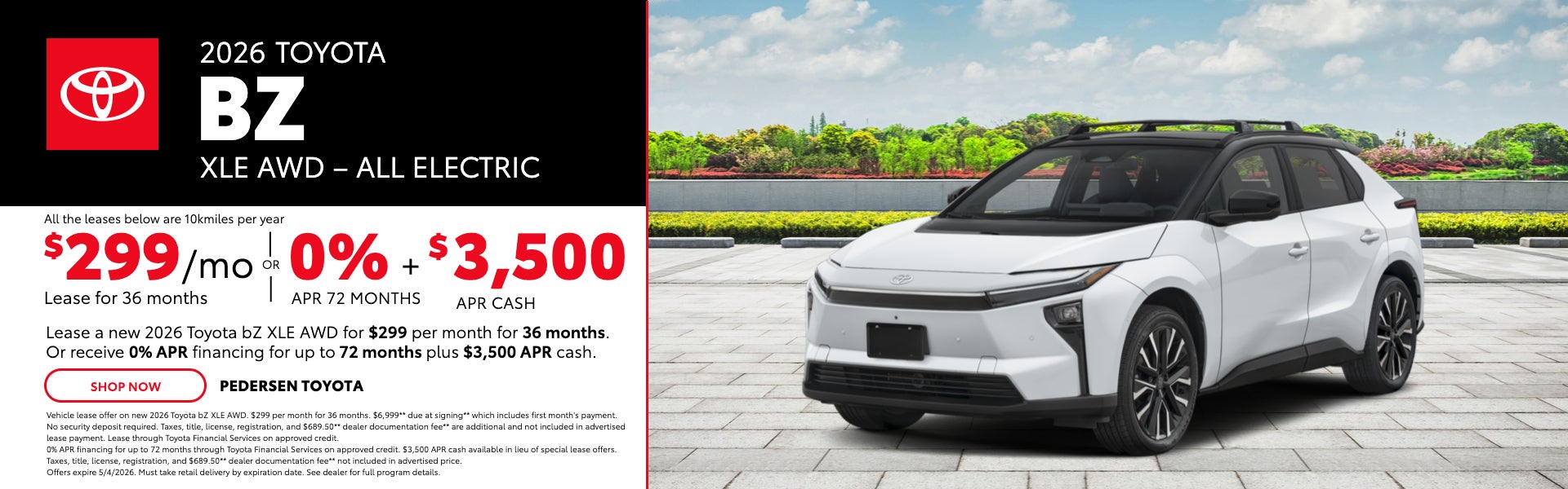 2026 Toyota BZ AWD – All Electric | $299/mo Lease OR 0% APR
